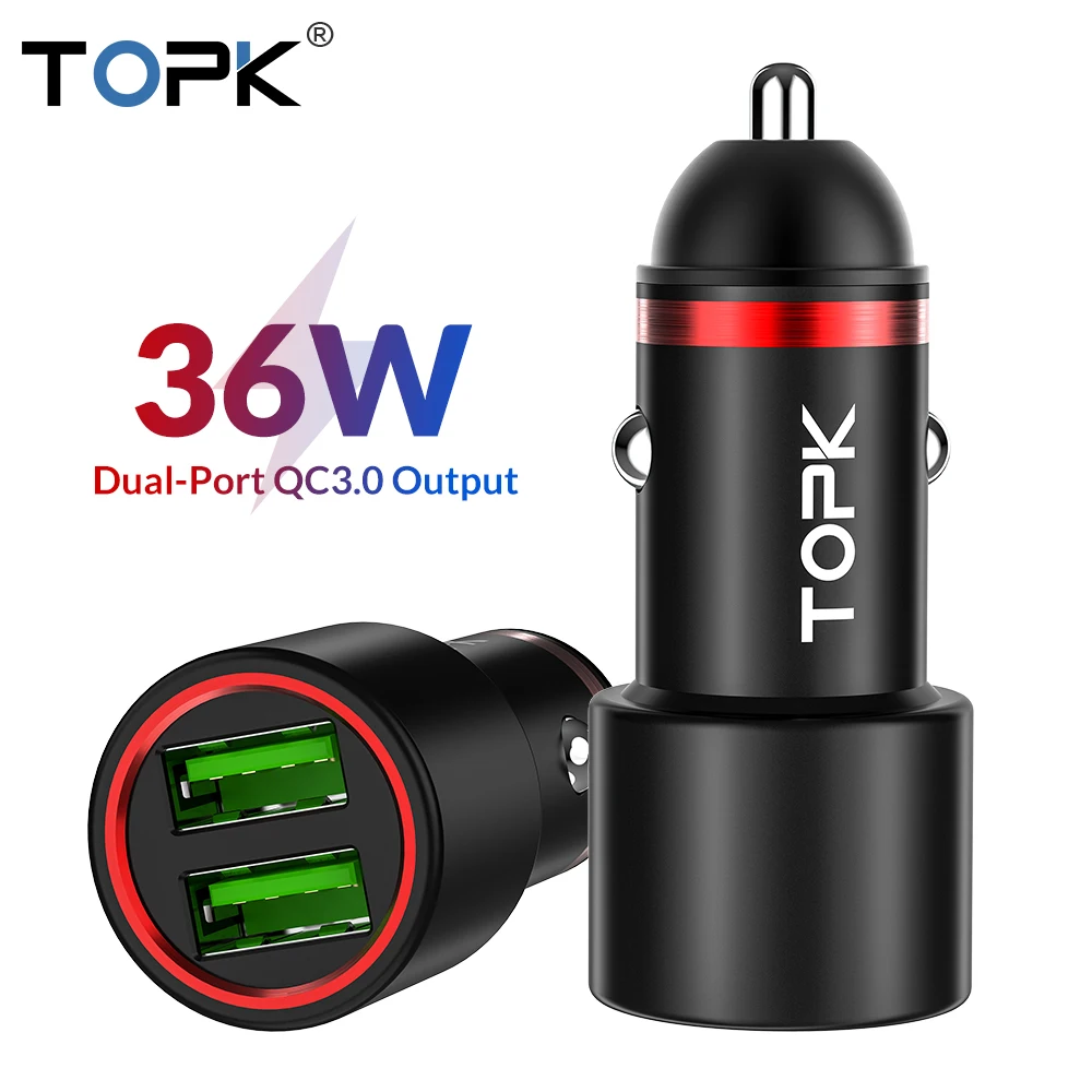 TOPK 36 Вт Dual USB Quick Charge 3 0 Автомобиля Зарядное устройство для iPhone Xs Max samsung S9 Xiaomi huawei QC