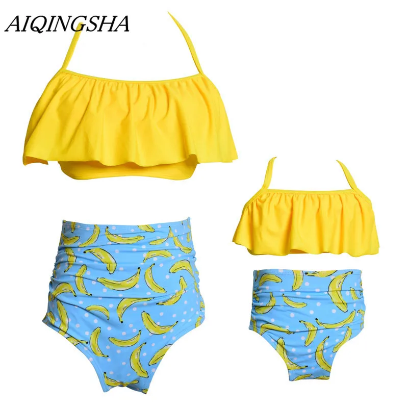 Купальный костюм Мама и я купальный для девочек бикини с высокой талией Семейные