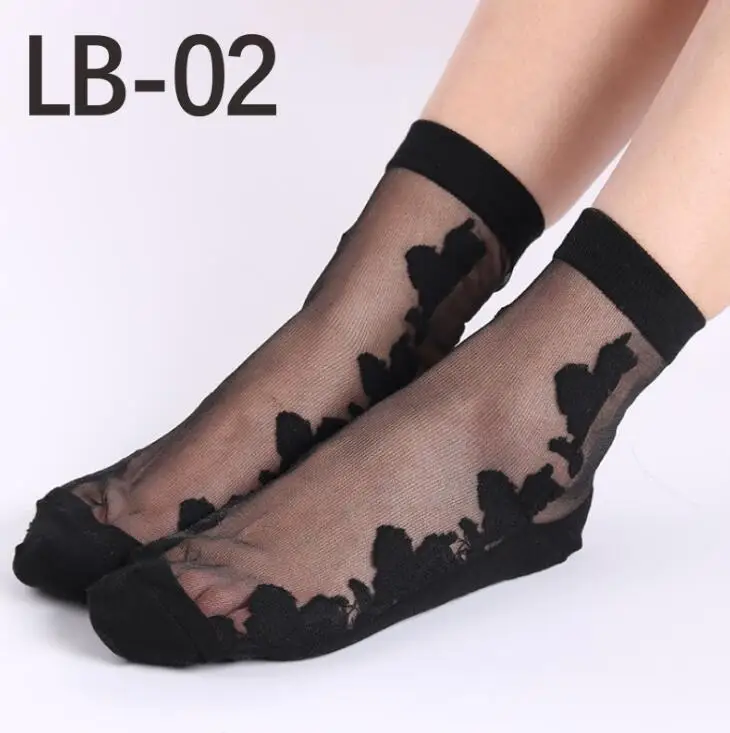Black four flowers YRRETY, модные тонкие женские короткие носки с хлопковой подошвой, летние кружевные короткие носки, женские нескользящие прозрачные стильные носки с прозрачным стеклом - Цвет: Black four flowers