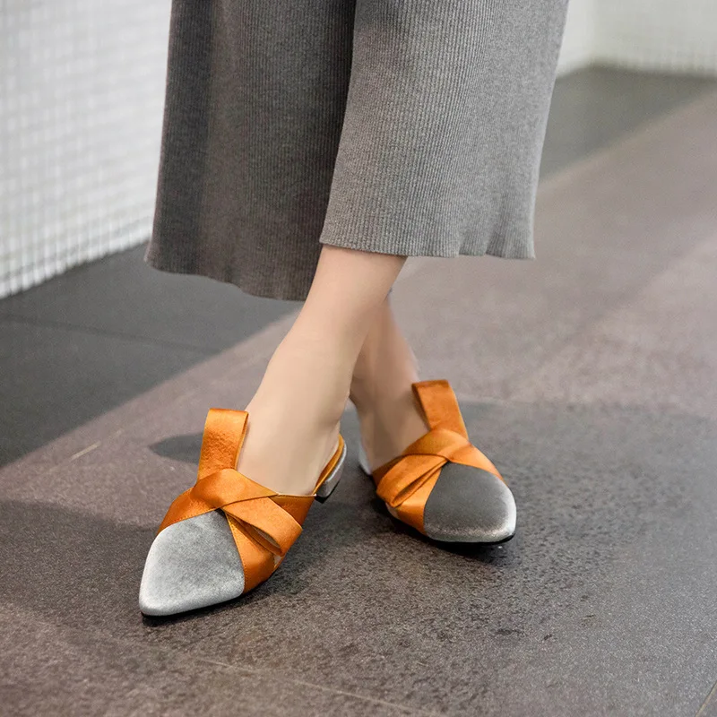 Шлепанцы XDA женские на низком каблуке туфли с бантом бабочкой заостренный носок