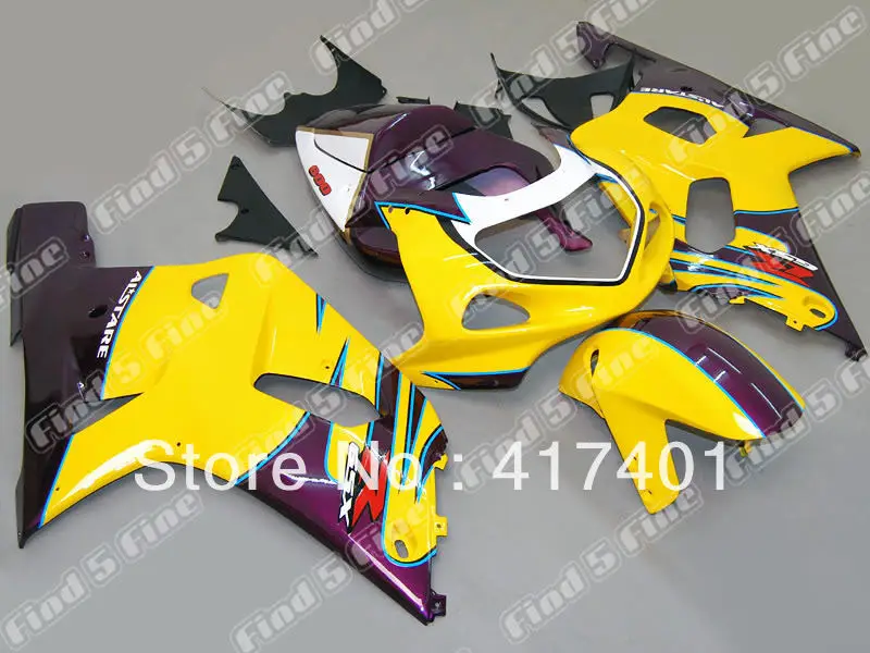 Комплект обтекателей желтого фиолетового белого черного цвета для GSX R600 R750 01-03 GSXR