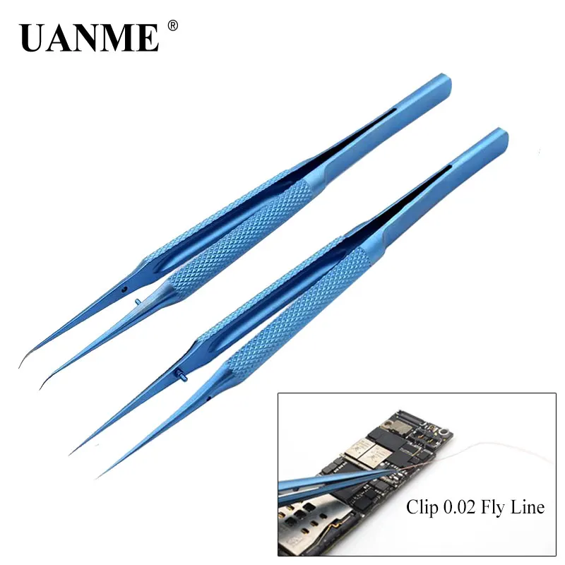 

UANME Precision Titanium Alloy Fly line fingerprint Tweezers for Phone copper wire repair clip jumper line 0.02mm
