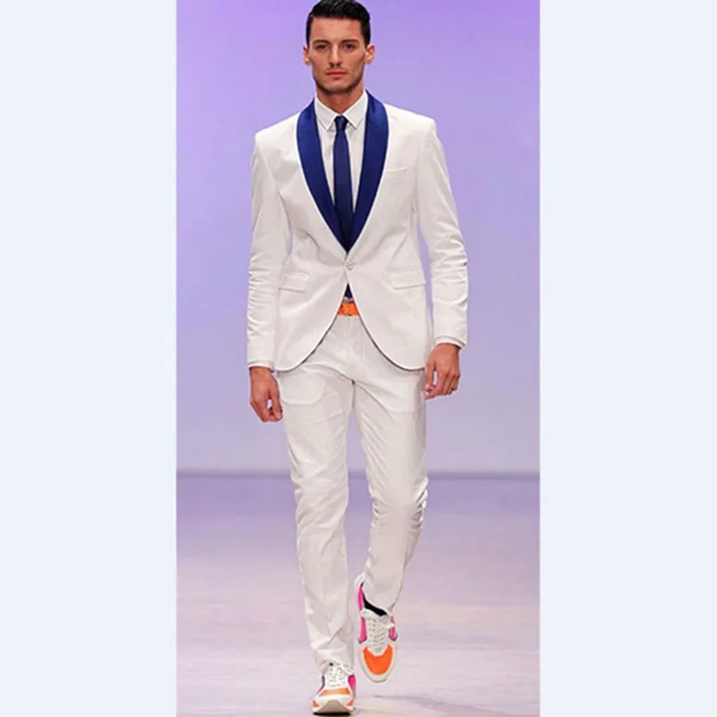 2018 Tailored Made Groom men suit masculino fit Shawl Royal Blue Ivory Mens Suits Wedding Masculino Vestido Tuxedo(Jacket+Pants) | Мужская
