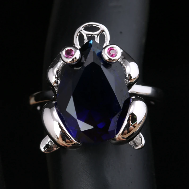 

Lovely Frog Gems Blue & Red Zircon Silver Plated Argent Party Jewelry Ring US# Size 6 / 7 / 8 / 9 S1800
