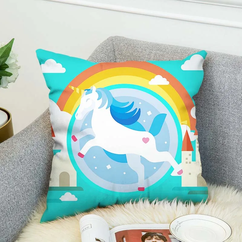 Двухсторонняя наволочка с цифровым 3D рисунком в виде единорога декоративный