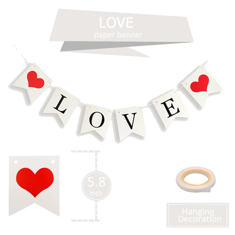 White Just Married Paper Banner Wedding Party Details Decorations Garland For Photo Heart Marriage Decor Rose Gold Streamer - Цвет: love
