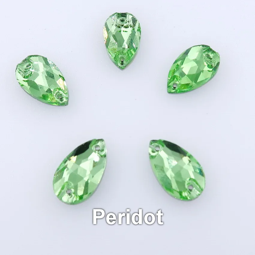 A10 Peridot Тонкие в форме капли плоские стеклянные кристаллы с двумя отверстиями 3 размера цвета микс Пришивные хрустальные бусины свадебное платье diy отделка - Цвет: A10 Peridot