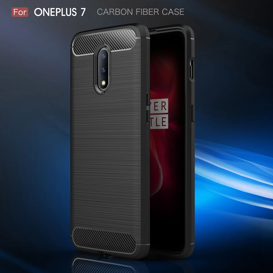 

Kolpler soft case for Oneplus 7 case Carbon Fiber Texture soft TPU Silicone bumper ON back cover for 1+7 case