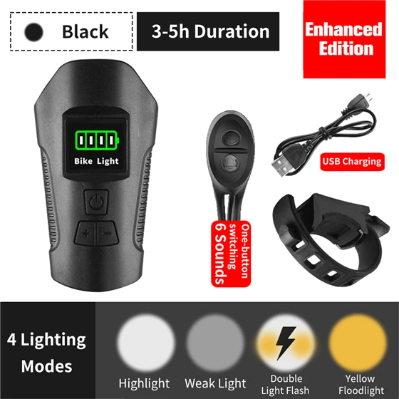 Enhanced Black WEST BIKING Многофункциональный велосипедный светильник USB Перезаряжаемый велосипедный компьютер с электрическим рогом звонок на руле велосипеда велосипедный головной светильник - Цвет: Enhanced Black