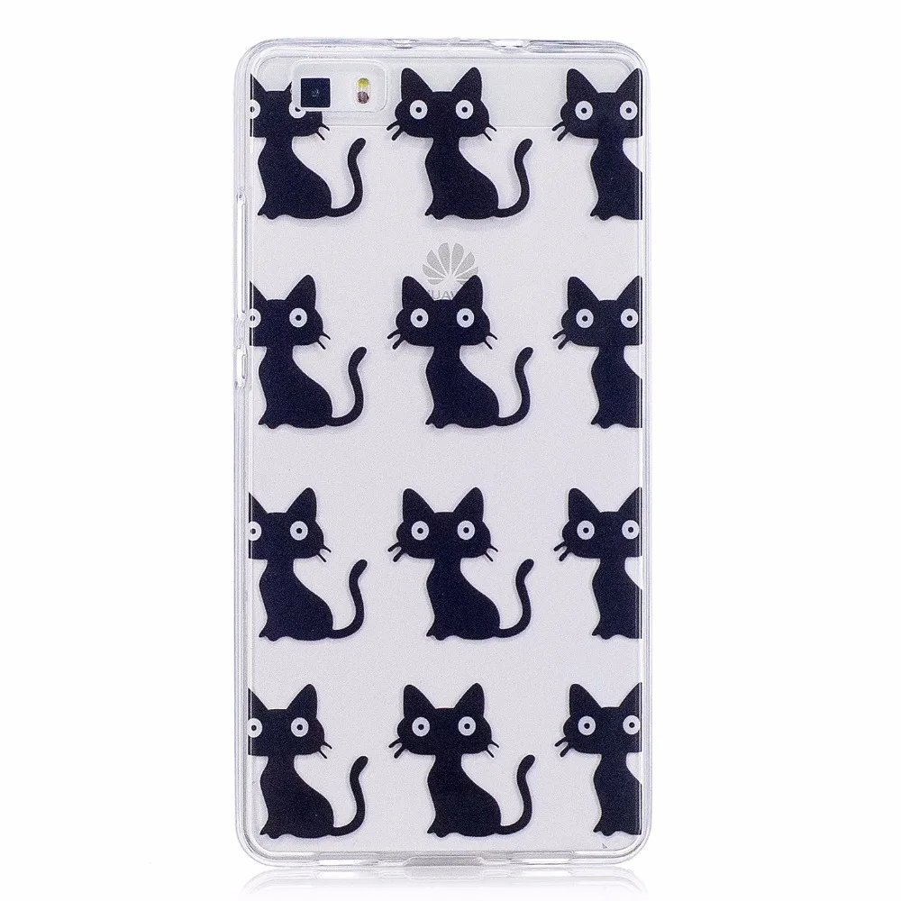 ARYIKUM Black Cat Case For Huawei P8 Lite ALE-L21 Cartoon Rainbow Unicorn Silicone Cover Huawai Hawei Huaway |