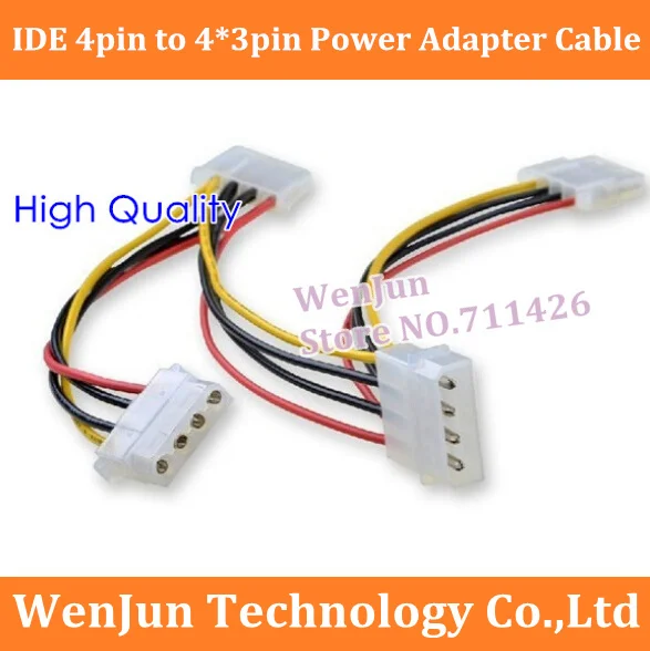 

100PCS High Quality 4 Pin Molex Male to 3x 4-Pin Molex IDE Female Power Y Splitter Adapter Cable IDE 4pin Extension Cabl