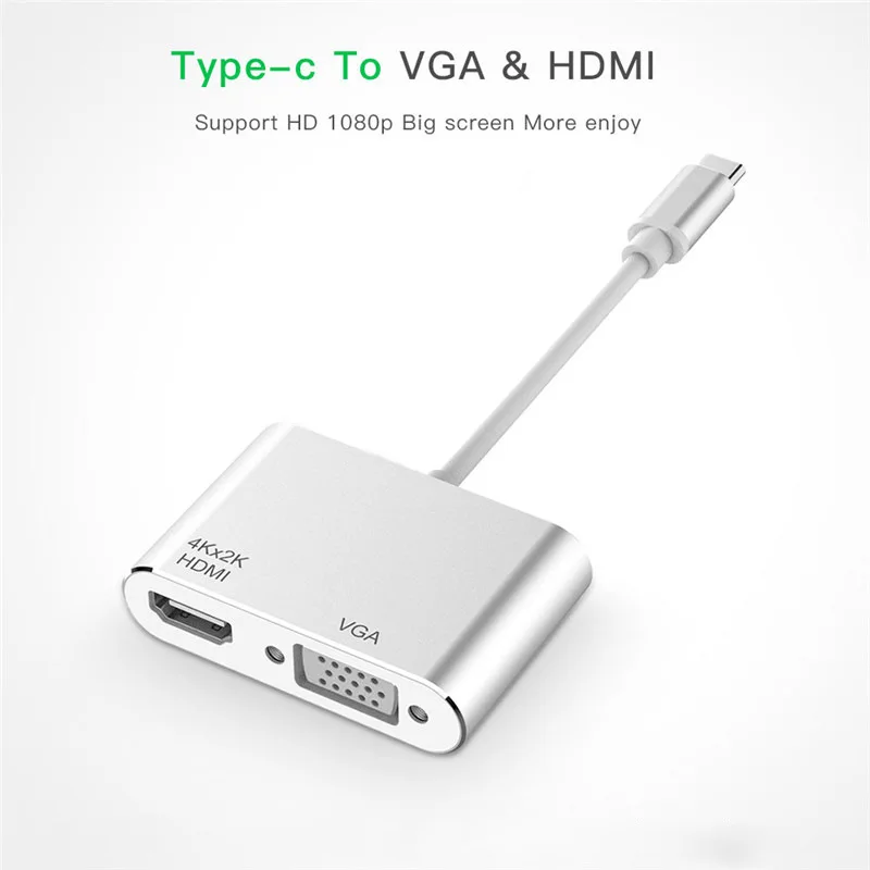 Новый 2 в 1 Тип-c к hdmi + vga USB3.1 Тип-C VGA HDMI конвертер 4 К | Мобильные телефоны и