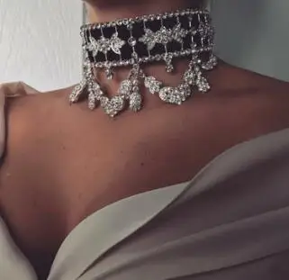 2019 модное с кристаллами стразами колье Цепочки и ожерелья бархат заявление для