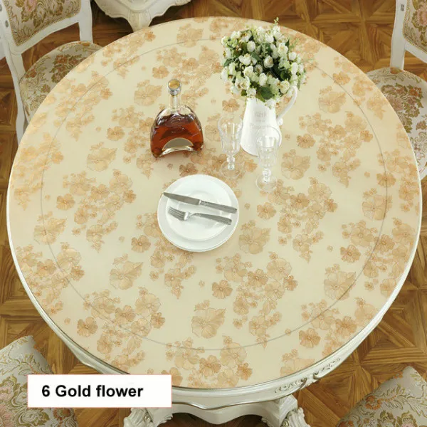 6 gold flower ПВХ круглая Водонепроницаемая скатерть, покрытие для домашнего стола, кухонная маслостойкая накладка, Прозрачная мягкая ткань с рисунком для свадебной вечеринки, столовой - Цвет: 6 gold flower