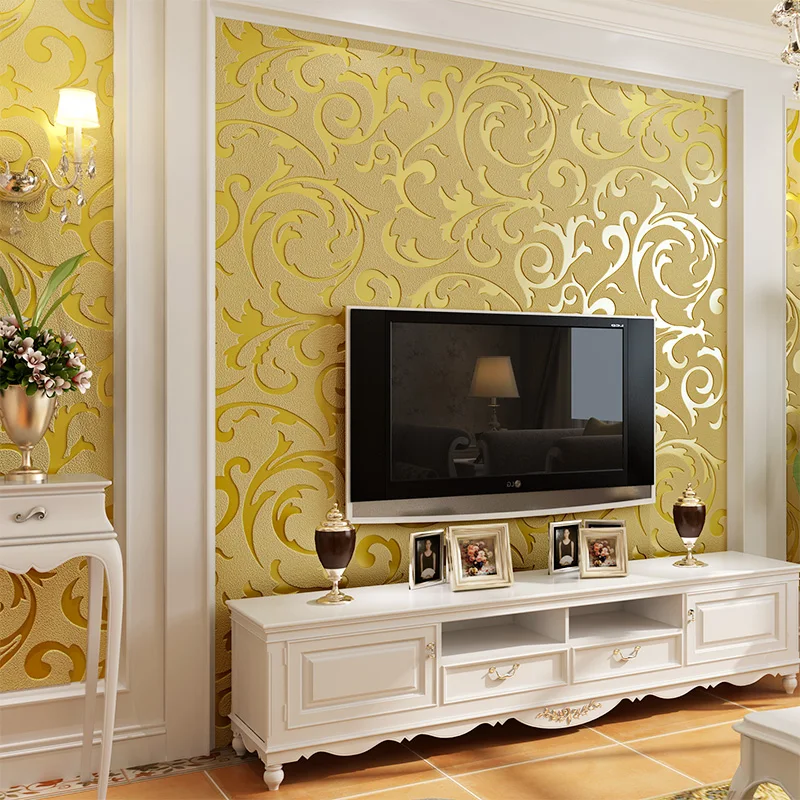 

Luxury Gold Acanthus Leaf Crotch 3d thickening Suede Velvet Wallpaper Roll for TV Background 3d Wall paper 3d papel parede