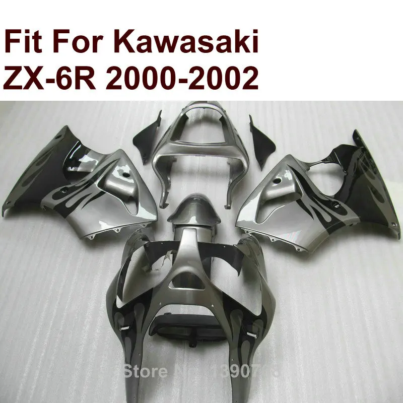 Бесплатный комплект обтекателей для Kawasaki ZX6R серебристый черный 2000 2001 2002 Ninja ZX 6R 636