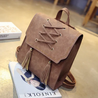 2018 корейский кисточкой винтажные элегантные рюкзаки Стойкий цвет для женщин
