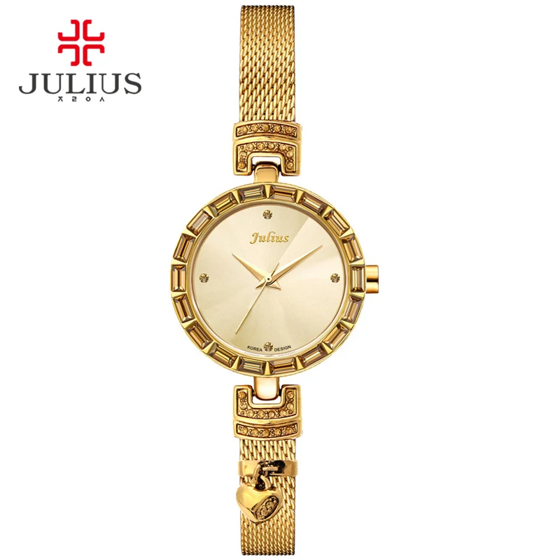 Женские часы Julius серебристые стальные с блестящими чешскими камнями сердечком