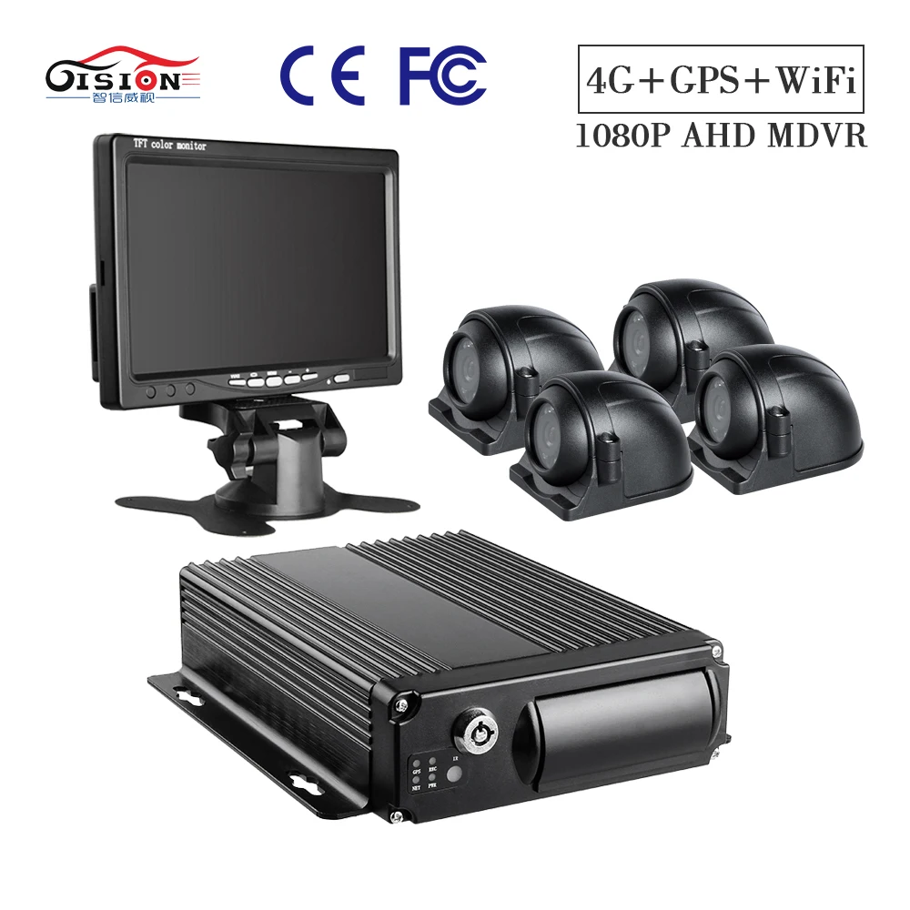 GISION VGA монитор 4 шт. боковая металлическая камера безопасности 4CH SD карта 4G GPS Wifi