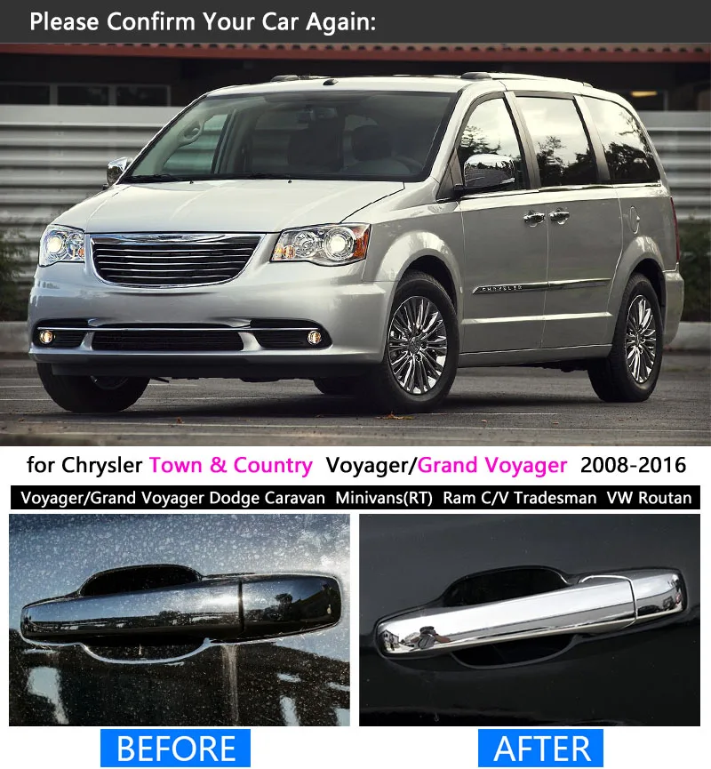 Набор хромированных накладок на дверную ручку автомобиля аксессуары для Chrysler Town
