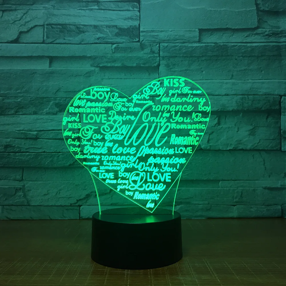 Сердца и буквы 3d светодиодные лампы 7 цветов ночник для детей сенсорный Led Usb