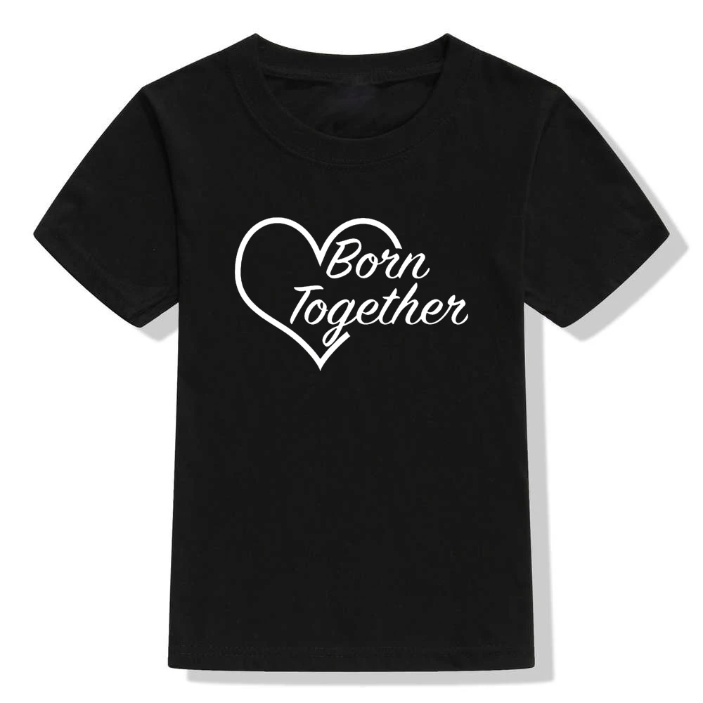 Футболка «Born Together& Friends Forever» для мальчиков и сестер; футболка с короткими рукавами для малышей; детская футболка; летняя одежда для близнецов - Цвет: 47Q7-KSTBK-