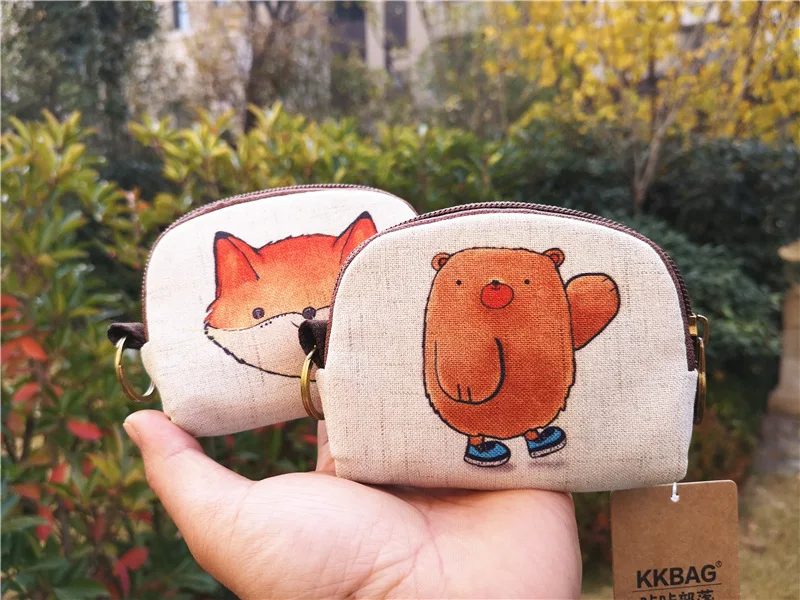 Милый короткий кошелек, Женский винтажный холщовый чехол, кошелек для монет, Дамский держатель для карт, клатч, детский мультипликационный Тоторо/лиса/сова, маленькие кошельки для мелочи