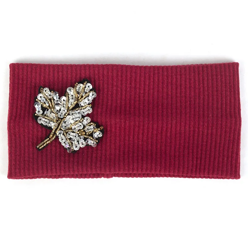 Silver Wine Red В богемном стиле Для женщин рифлёная головная повязка золотые блестки листья украшение плоская эластичная резинка для волос для девочек, Женский тюрбан из хлопка широкие резинки для волос - Цвет: Silver Wine Red