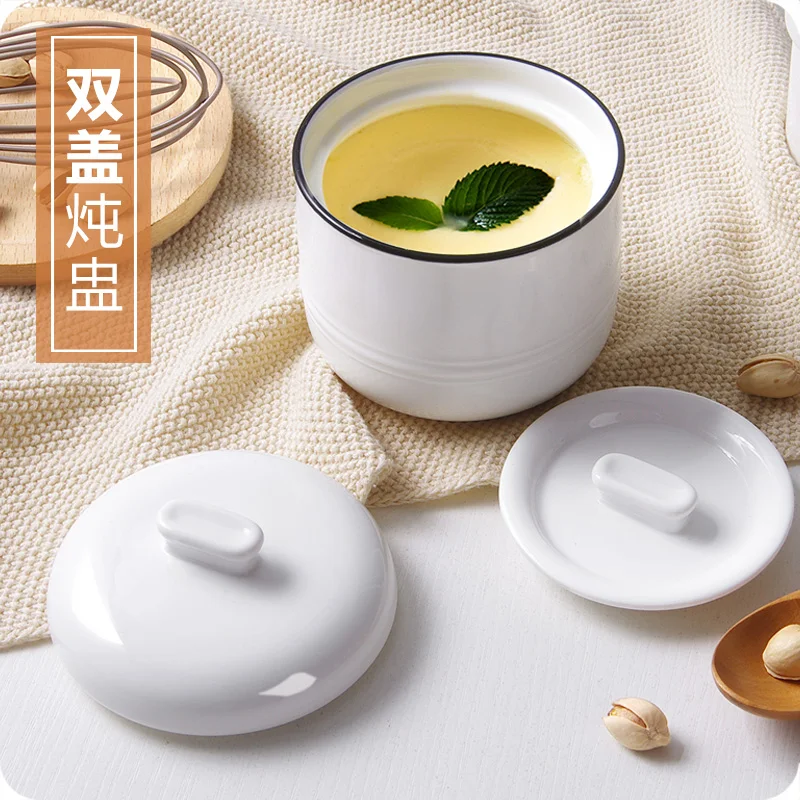 

Ceramic With Double Lids Stew Soup Pot Household Small Steamed Egg Cup