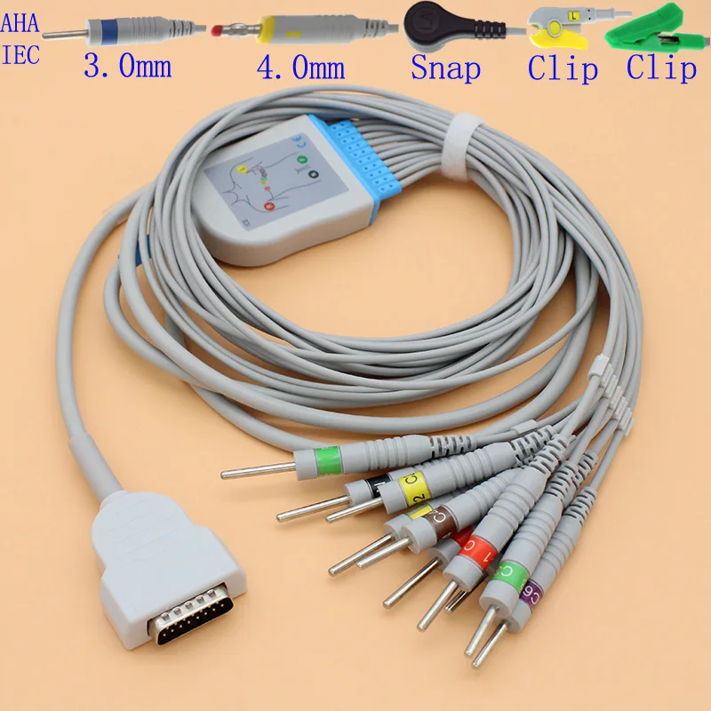 ECG EKG 10 свинцовый кабель и электрод leadwire для GE Marquette 400/500/600/800/1100/1200/1200ST/1600/MicroSmart AHA/IEC.