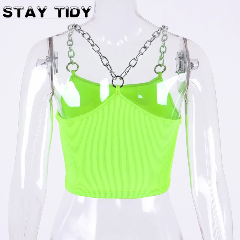 Женский укороченный топ на бретельках с металлической цепочкой STAY TIDY однотонная