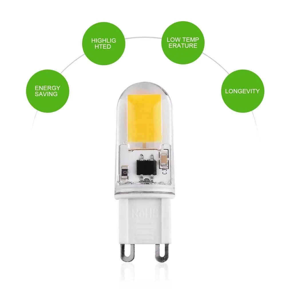 Диммируемая и декоративная G9 COB 9W AC200 240V Светодиодная лампа для хрустальных люстр