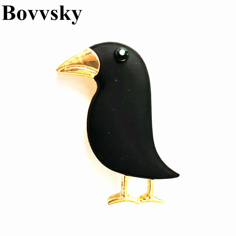 Bovvvsky Милая брошь в виде вороны черная краска эмалированная птица броши для