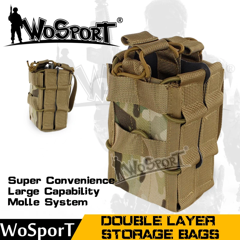 

Wosport Large Capacity 1000D nylon Molle System Tactical Vest Kit Double military bag outdoor hot new camouflage Clip Bag
