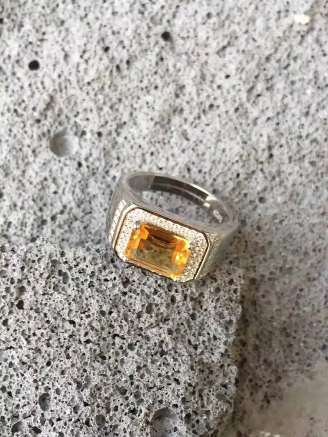 Женское кольцо с натуральным желтым кристаллом из стерлингового серебра 925 пробы