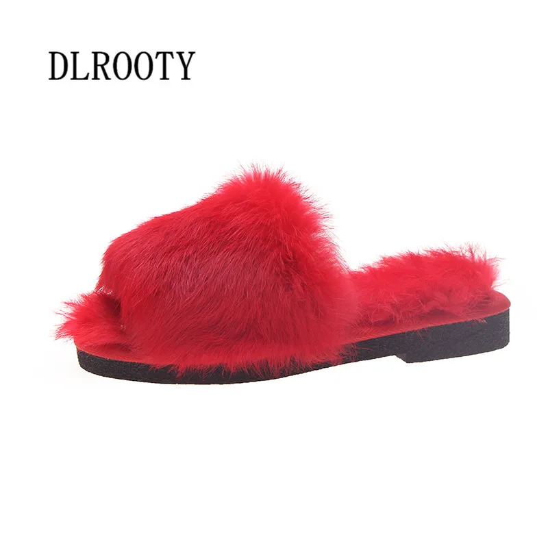 

Women Fur Slippers Winter Warm Flip Flops 2018 New Fashion Solid Platform Silent Non-slip Shoes Woman Slides Flat Casual