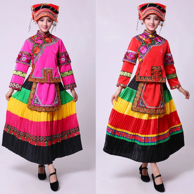 

Women ethnic Miao ancient costume Traditional colorful folk Dance Chinese festival party performance garment Hmong Miao Clothing