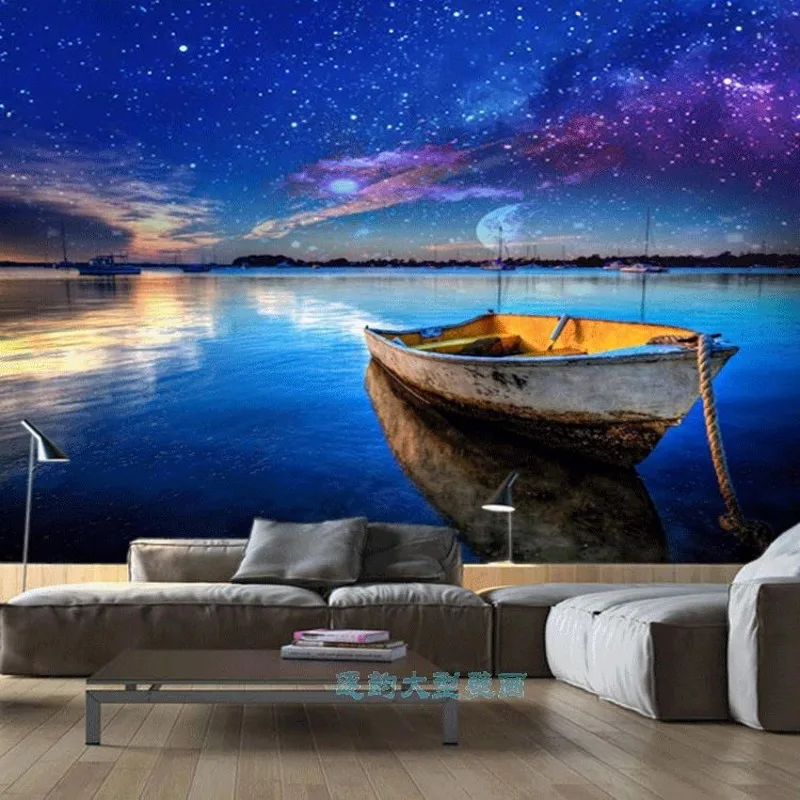 

Custom 3d mural 3D custom wallpaper mural dusk sea scenery backdrop wallpaper beautiful star Mediterranean Sea Wall mural