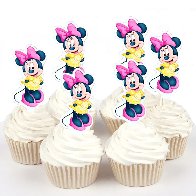 50 шт Розовый Минни Маус Ариэль София бумага кекс Топпер для украшения торта День