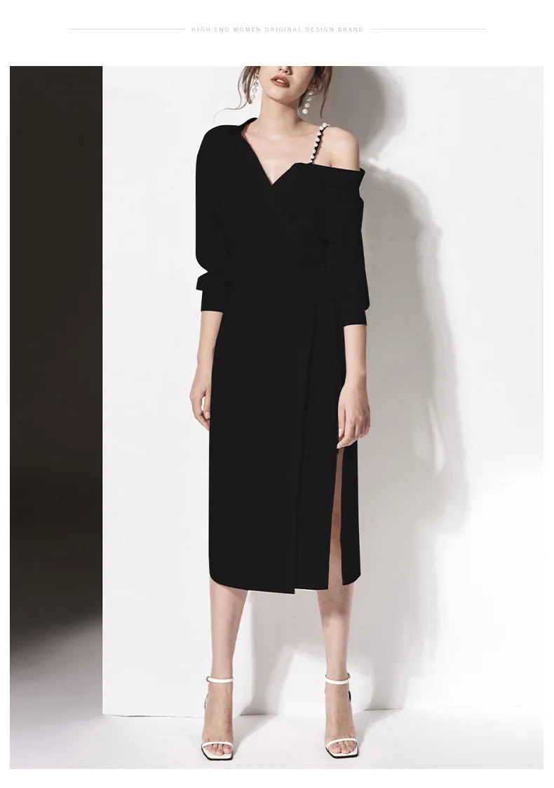 2019 Runway Spring Women White Split Sheath Dress Sexy Spaghetti Strap Long Sleeve fashion Casual Slim Off Shoulder party | Женская