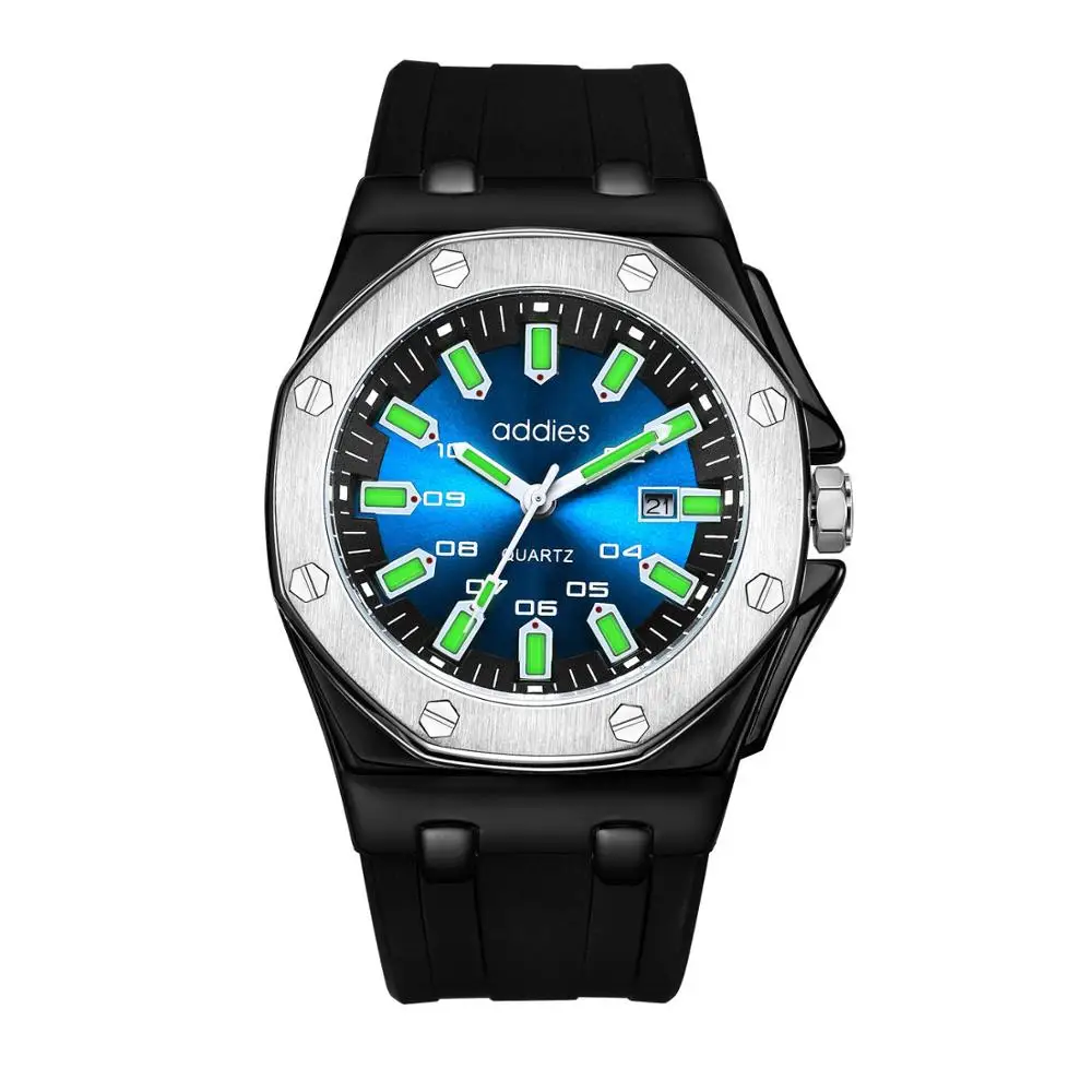 BLUE-BLACK Addies часы мужские s мужские наручные часы холодные светящиеся 30 м водонепроницаемые часы черный резиновый ремешок повседневные деловые наручные часы - Цвет: BLUE-BLACK