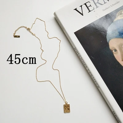 LouLeur серебро 925 пробы, ожерелье с прямоугольной подвеской, простое изображение, золотое ожерелье для женщин, Серебряное ювелирное изделие для шармов - Цвет камня: 45cm chain