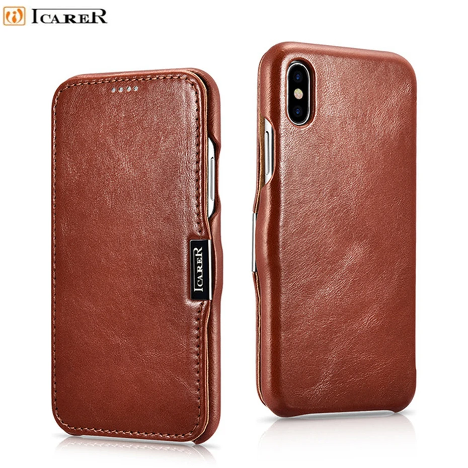 ICarer Ретро флип чехол для iPhone XS Max X XR из натуральной воловьей кожи Магнитный 7 8 Plus 6