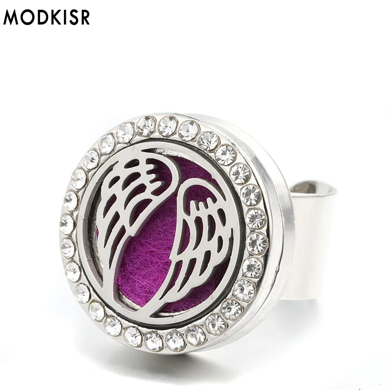 

MODKISR Wholesale Stainless Steel Angel Wings 25mm Wild Star Aromatherapy Essential Oil Diffuser Women Rings Jewelry Female Ring