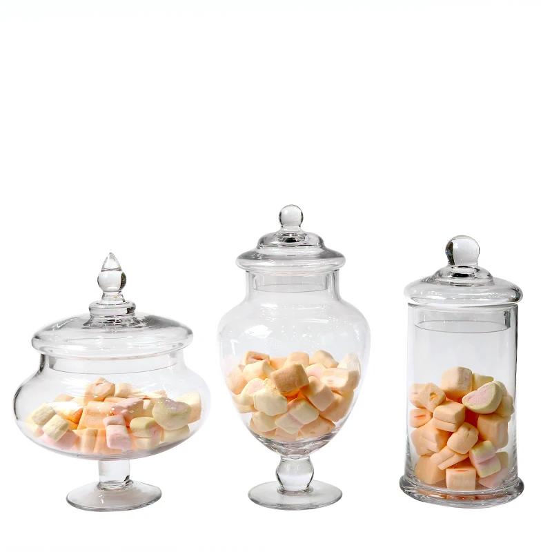 

European Lead-free Glass candy jar Transparent storage tank Wedding dessert decoration candy snacks dried fruit jar 3PCS/set