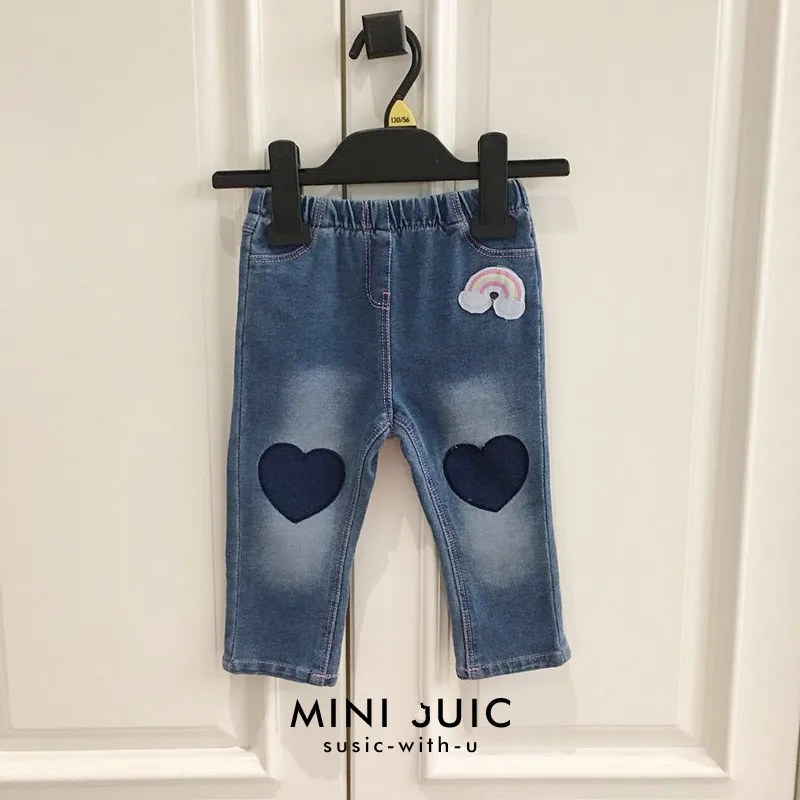 

Baby Girl Jeans Elastic Knitted Jeans Girl Kids Lovely Soft Denim Pants Toddler Infant Jeans korean trousers kids