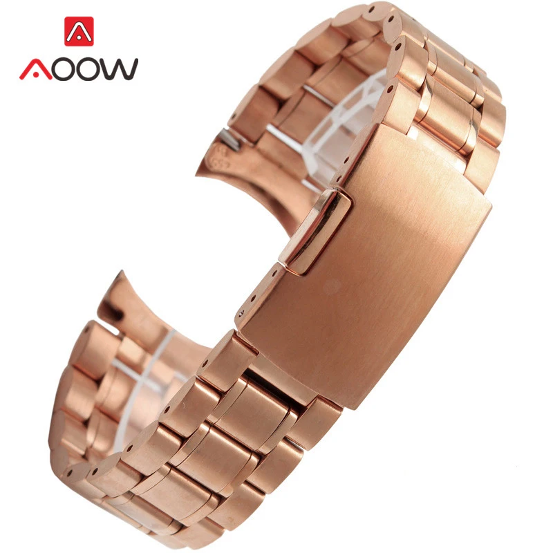 Elbow Rose gold Ремешок из нержавеющей стали 18 мм, 20 мм, 22 мм, 24 мм, бесшовная Пряжка для сварки, ремешок для часов из розового золота, браслет, Аксессуары для часов - Цвет ремешка: Elbow Rose gold