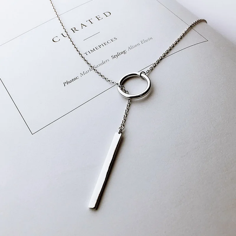 

YAOLOGE New 925 Sterling Silver Jewelry Simple Round Long Chain Pendant Necklace Ladies Fashion Jewelry Necklace