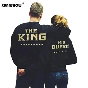 Флисовые Толстовки XUANSHOW с надписью KING QUEEN, для мужчин и женщин, для влюбленных, для осени и зимы