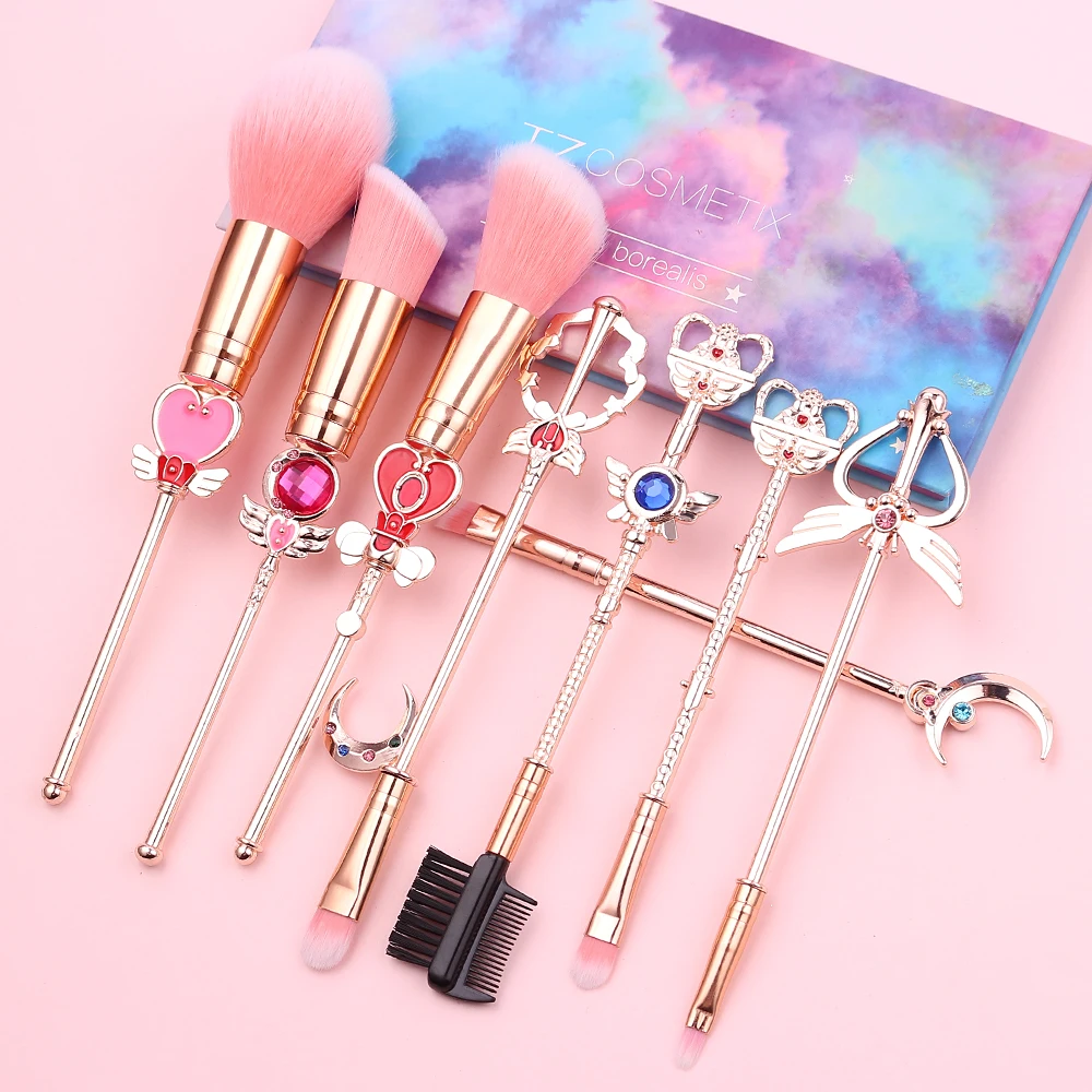 Anime Cosplay Cosmetic Brush Makeup Brushes Set 8pcs Tools kit Eye Liner Shader Foundation Powder Natural-Synthetic Pink Hair